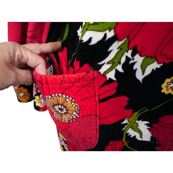 Vintage 80s Vossen Modell Novelty Red Poppy Terry Towel Housedress Coat Robe - Picture 5 of 9